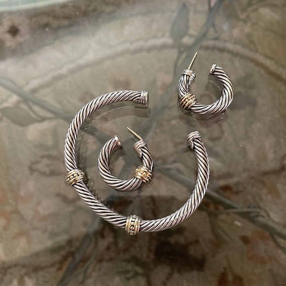David Yurman 14K Sterling Cable Hoops - Picture 8 of 12